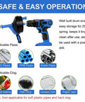 Drain Auger Clog Remover With Drill Adapter, 25 Feet Flexible Plumbing Snake, shown with power drill, for various pipes.