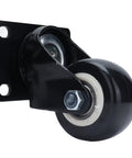 Solid 2.5 Inch Heavy Duty Swivel Casters Featuring Twin Ball Bearings And Quiet Rolling Polyester Wheels For Warehouse Carts And Utility Furniture Built Tough For Daily Grind side view of black swivel caster with metal bracket and bearing.