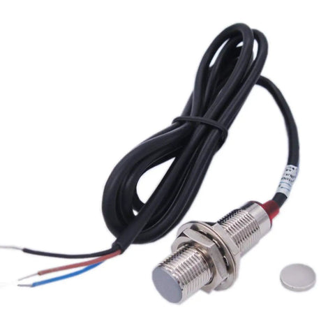 Ten Millimeter Hall Effect Proximity Sensor With NPN Normally Open Output, DC Five To Thirty Volts, 12 Millimeter Thread, Inductive Switch
