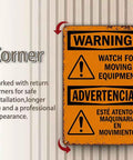 12 By 8 Inch Aluminum Warning Sign For Moving Equipment with clear markings and pre-drilled holes for easy mount