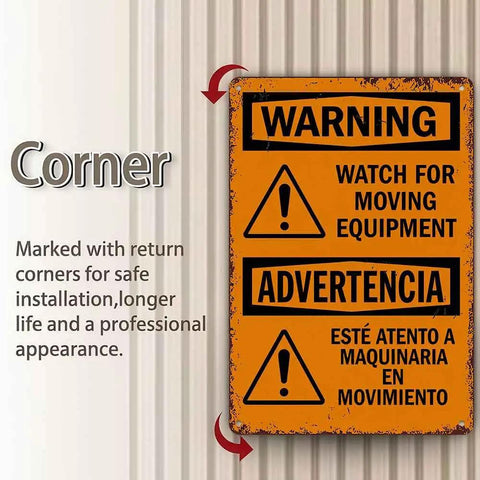 12 By 8 Inch Aluminum Warning Sign For Moving Equipment with clear markings and pre-drilled holes for easy mount