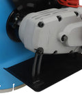 Close-up of Heavy Hitter Circular Concrete Saw's rugged 3000W copper motor and blade guard for detailed viewing.