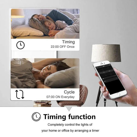 Smart WiFi Relay Module For Home Automation With USB Power 5V 12V 24V 48V Inching Self Lock Remote On Off Switch Compatible With Alexa Google Home And App Control PC Power On Access Control Timers And Scene Control, showing timer function on phone app.