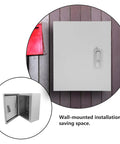 Wall-mounted Plastic Electrical Junction Box And Distribution Cabinet 25x30x14cm with lockable door and detachable plate for indoor outdoor use.