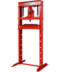 20 Ton Hydraulic Shop Press Heavy Duty H Frame Shop Hog Manual Press For Auto Repair Metal Bending Adjustable Table in red.