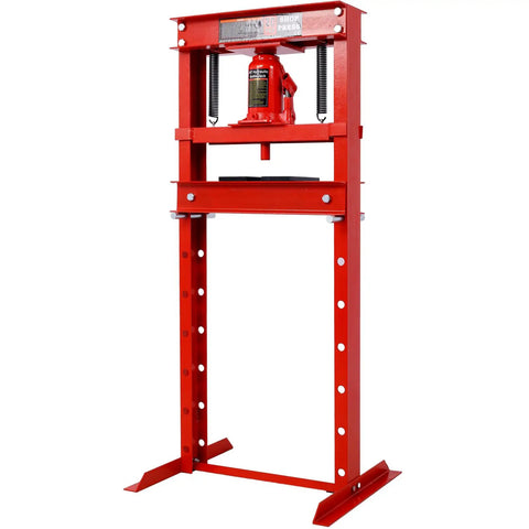 20 Ton Hydraulic Shop Press Heavy Duty H Frame Shop Hog Manual Press For Auto Repair Metal Bending Adjustable Table in red.