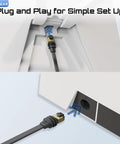 Starlink Gen 3 Flat Noodle Ethernet Cable for window pass through in RVs and tight spaces shown with plug and play setup