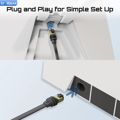 Starlink Gen 3 Flat Noodle Ethernet Cable for window pass through in RVs and tight spaces shown with plug and play setup