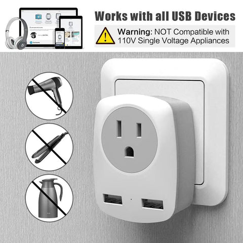 Must Have US To Europe Travel Plug Adapter With USB Wall Charger For iPhone iPad Laptop Type L Italy Chile Compatibility