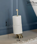 Totally Gold Dino Paper Towel Holder Stand for Kitchen and Bathroom Decor with whimsical dinosaur design, 14in tall.