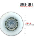 Front view of 2 Inch Nylon Garage Door Roller With 6200Z Bearing And 4 Inch Stem, Ultra Life Whisper Quiet Reinforced Unit