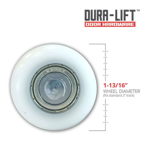 Front view of 2 Inch Nylon Garage Door Roller With 6200Z Bearing And 4 Inch Stem, Ultra Life Whisper Quiet Reinforced Unit