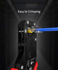 RJ45 Connectors Set, Standard Modular Plugs, UTP Gold Plated 8P8C Crimp End For CAT6 Ethernet Cable being crimped