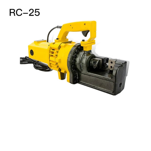 AOXHUGB Electric Rebar Bender And Cutter Portable Hydraulic Rebar Cutter with yellow body and metal blade for construction jobs.
