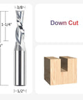 Carbide Downcut Router Bit Set For Woodworking With 3/8 Inch Cutting Diameter, 1/2 Inch Shank, 1-1/4 Inch Cutting Length, 3 Inch Total Length