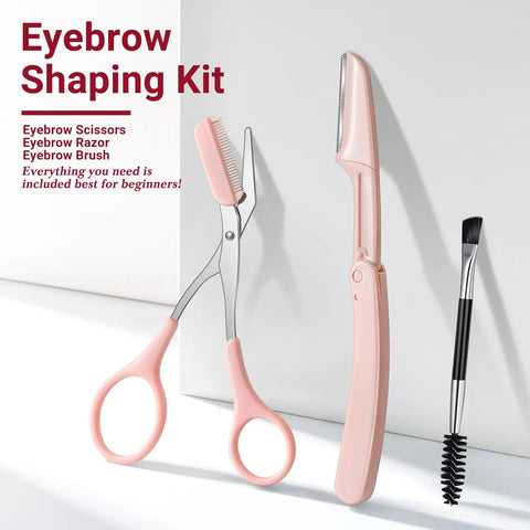 8 In 1 Eyebrow Kit For Women With Case To Elevate Your Brow Game Includes Pointed Flat Slant And Angled Tweezers Trimmer Scissors Razor And Double Sided Brush For Precise Shaping And Daily Facial Hair Cleanup, pink eyebrow scissors and brush