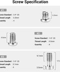 Screw specifications for Solid Go To Allen Wrench And Quarter Inch Screws Accessory Kit with details on sizes and quantities.
