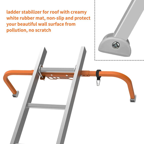 Heavy Duty Ladder Stabilizer With Tool Tray For Roof Gutter Cleaning Wing Span Stand Off Non Slip Rubber Bottom Feet Extended Ladder Accessory That Protects Walls From Scratches And Keeps Tools Handy, orange aluminum ladder stand-off with rubber feet