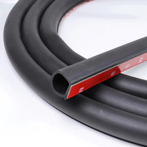 Black D-shaped weather stripping rubber seal, 3/4 in × 3/4 in cross-section, 8 ft, self-adhesive door and window gasket