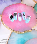 2 Pack Resin Nail Art Palette With Gold Edge, pink and purple palettes display ornate nail designs, ideal for mixing colors.