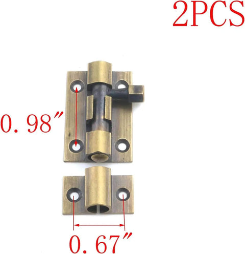 Beefy 1.5 Inch Gate Latch 2 Pack Brass Sliding Barrel Bolt Lock For Wood Fences Barn Doors Cabinets With Anti Rust Coating shown with dimensions