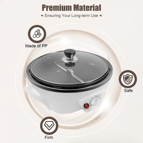 Electric Coffee Bean Roaster Machine With 1.1 Lb Capacity, Clear Cover And Stir Bar, Adjustable Temperature, Premium Material