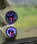 Tinted 7 Color Adjustable Fuel Level Gauge For 2 1/16 Inch (52mm) Dash Mount Reads Gas Or Diesel Level With Easy Color Shift Perfect Car Mod For Instrument Cluster Upgrades And Realistic Tank Readouts. 52mm dash-mounted fuel gauge in aluminum housing with red needle