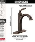 Woodhurst Oil Rubbed Bronze Single Hole Bathroom Faucet for vanity with deck plate and metal push pop drain assembly, side view.