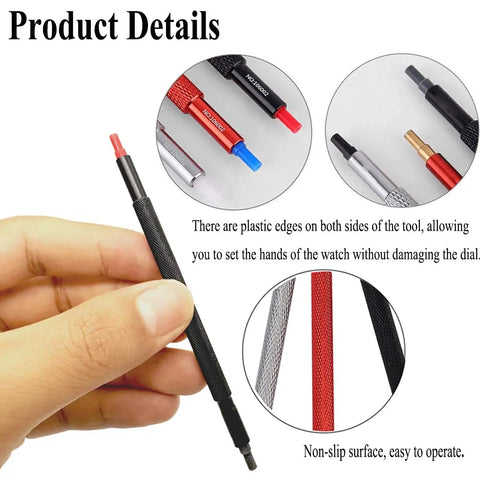 6 In 1 Watch Hands Repair Kit With 3 Hand Pressers And 2 Removers, featuring precision tools for safe wristwatch maintenance.