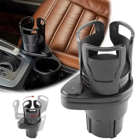 Custom Dual Cup Holder Expander For Rivian R1S R2 With Rotating Base Console Upgrade in black ABS for secure drink storage.