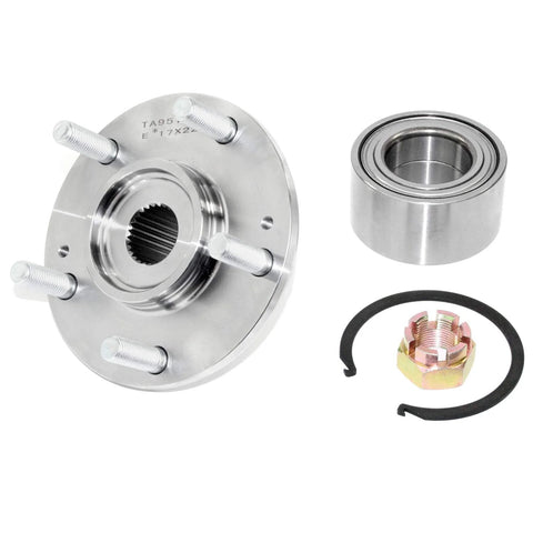 Front Wheel Hub Kit With Bearing, Studs, Snap Ring And Axle Nut Forged Flange Precision Fit For Non Integral Wheel Hubs, 1 Pack Silver