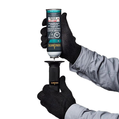 Hands demonstrating the refilling process of a Compact Butane Torch Kit with Adjustable Precision Flame Built In Igniter Spark Ready Solder Tip.