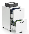Two Drawer Filing Cabinet In White With Rolling Wood Design, Printer Stand And Under Desk Storage, Lockable Wheels, Great For Home Office Organization And Paper Clutter Control