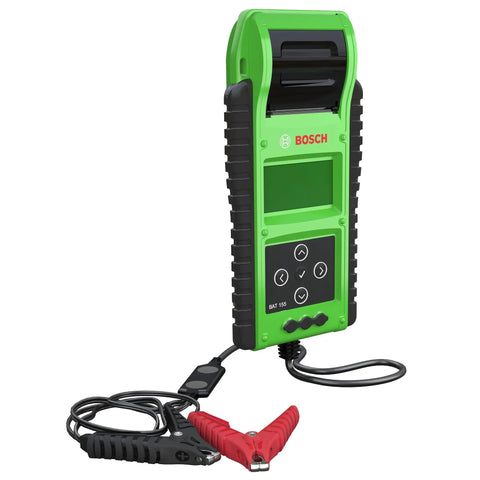 Pro Grade Heavy Duty Battery And Electrical System Tester For Commercial Vehicles With Dynamic Resistance Tech Delivers Fast Accurate 6V And 12V Battery Tests From 100 To 6000 Cold Cranking Amps. Bosch BAT 155 battery tester with clamp leads