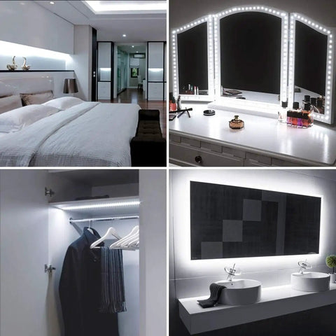 32.8 Foot Dimmable LED Strip Light With 600 High Brightness 2835 LEDs Daylight White 6000K in bedroom and vanity lighting setup