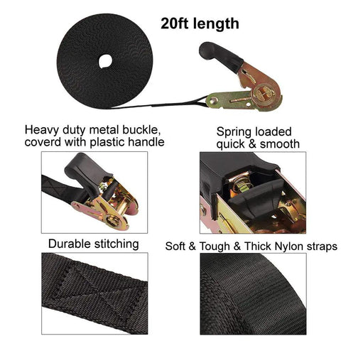 Heavy Duty Nylon Ratchet Tie Down Straps For Cargo And Gear With Black Webbing Rugged Track Spring Fittings Super Tough Securing Straps
