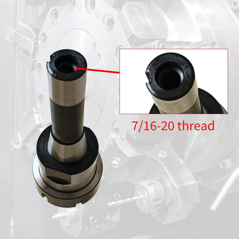 R8 ER40 Collet Chuck Set With Holder, 7 By 16 To 20 Drawbar Thread, R8 Taper Shank, detailed thread section shown