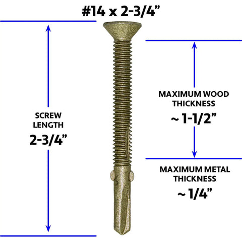 Badass 10 X 1-5/8-Inch Reamer Tek Self Drilling Wood To Metal Screws With Torx Star Drive Pattern Kickass Grip On Steel For Trailers And Flatbeds, 14 x 2-3/4 inches