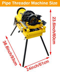 Heavy Duty Electric Pipe Threader Machine 1/2 To 4 Inch Power Threading Cutter With Self Oiling System 220V dimensions shown on yellow machine.