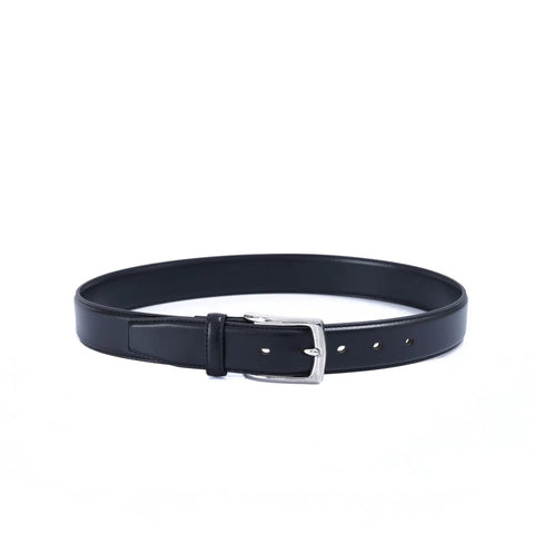 Mens Vegan Leather Belt One And Three Eighths Inch Wide With Polished Chrome Stainless Steel Buckle All Day Dress Belt For Men Durable Microfiber Strap Black Everyday Use