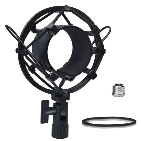Pro Condenser Mic Shock Mount For 43mm To 47mm Mics, anti vibration suspension clip with metal adapter and gasket, black
