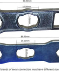Solar Panel Connector Tool Kit For MC4 Crimping And Disconnecting, showing two metal spanner wrenches with measurements.