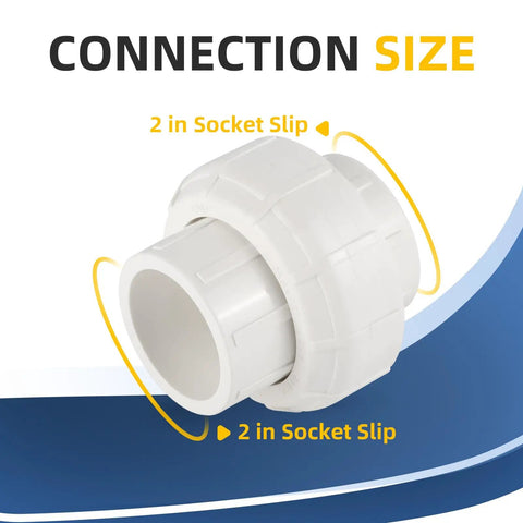 Heavy Duty 50 Pack Of 2 Inch PVC Slip Union Couplings Schedule 40 Solvent Weld Fittings showing 2 inch socket slip design.