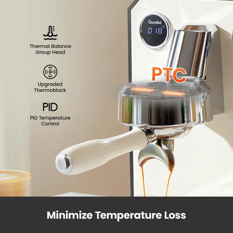 Pro Grade Semi Automatic Espresso Machine With Milk Frother And Steam Wand 15 Bar Pressure 57 Oz Removable Water Tank Dual Display Built For Cafe Quality Cappuccino And Latte At Home Ivory White G3006 close-up of portafilter and display