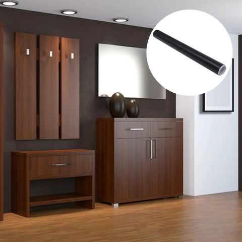 Black Peel And Stick Cabinet Wallpaper, Repositionable PVC Furniture Decals, Self Adhesive Desk Wrap With Slick Finish displayed in home decor.