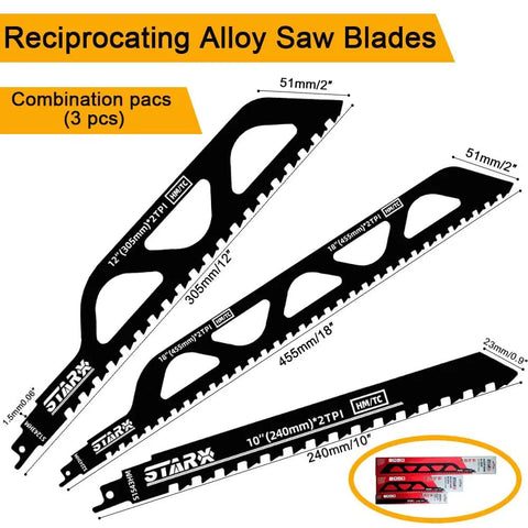 Diagram of Beefy Tungsten Carbide Reciprocating Saw Blades For Demolition And Masonry, Cut Porous Concrete, Bricks, Fiber Cement And Wood.