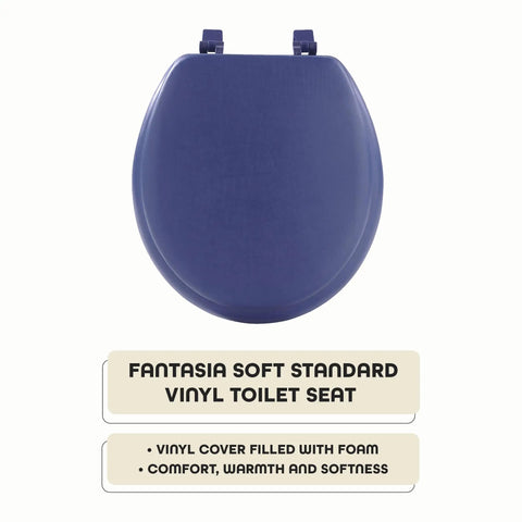 Soft Navy 17 Inch Vinyl Toilet Seat With Foam Cushioning, Standard Size Fits All Regular Fixtures, Easy Install, Plush Foam Cover