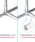 Three Way 90 Degree Pipe Cross Connector Clamps For One Half Inch EMT Conduit With PE Adapter Shims, close-up of installation