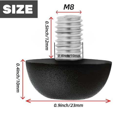 Adjustable M8 Furniture Leg Levelers With Stainless Steel Screws, 8mm Thread, Non Marking Nylon Base, size dimensions visible