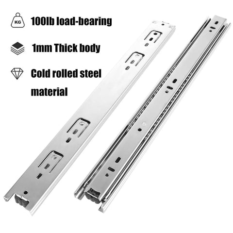 Ten Pairs Of 22 Inch Full Extension Side Mount Drawer Slides For Ten Drawers, Built To Last Cold Rolled Steel, Zinc Plated, Includes Mounting Screws And Instructions, Brackets Not Included. 100lb, 1mm thick steel slides